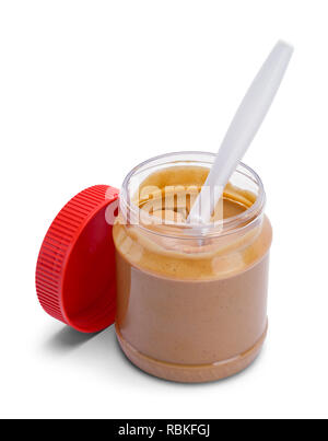 Jar and knife with creamy peanut butter on white background Stock Photo by  ©NewAfrica 193150800