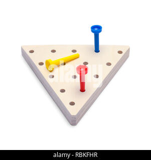 Peg Game with Wood Triangle Isolated on White. Stock Photo