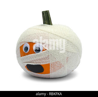 Pumpkin Zombie With Bandage Isolated on White Background. Stock Photo