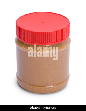 Peanut Butter Container with Red Lid Isolated on White. Stock Photo
