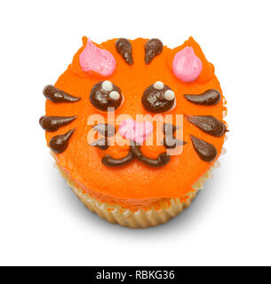 Ornage Tiger Cupcake Isolated on White Background. Stock Photo