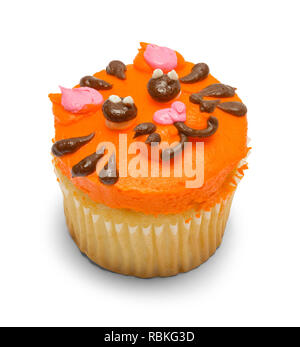 Ornage Tiger Cupcake Isolated on White Background. Stock Photo