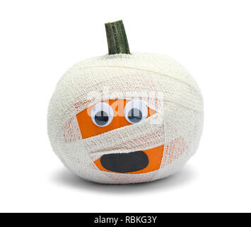 Zombie Pumpkin in Bandages Isolated on White Background. Stock Photo