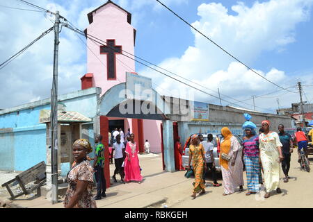 Street view of church in Ivory Coast Stock Photo