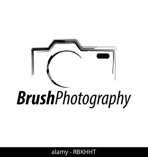 Brush Photography. Abstract illustration camera icon logo concept design template idea Stock Vector