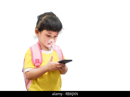 Cute Kids Using Gadgets Set. Boy and Girl Playing Smartphone and