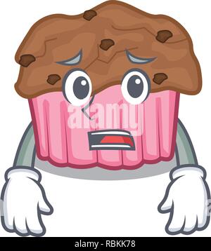 Afraid choclate muffins on grilled board character Stock Vector
