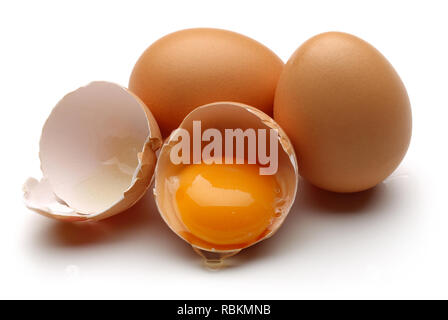 Broken egg isolated on white background Stock Photo