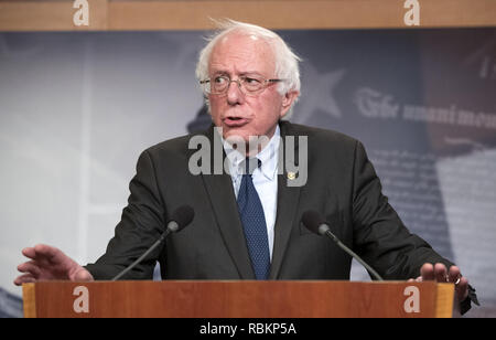January 10, 2019 - Washington, District of Columbia, U.S. - United States Senator Bernie Sanders (Independent of Vermont) publicly apologizes to female staff members from his 2016 presidential campaign who have said they were sexually harassed by co-workers in the US Capitol in Washington, DC on Thursday, January 10, 2019. In his apology, Sanders thanked the women 'from the bottom of my heart for speaking out''. Earlier in the day it was reported that his former campaign manager in Iowa, Robert Becker, had been named in a $30,000 federal discrimination settlement with two former employees Stock Photo