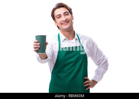 Young waiter isolated on white background Stock Photo