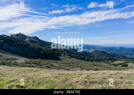 View towards Penon Peak and the Pacific Ocean coast from Garland Ranch Regional Park, California Stock Photo