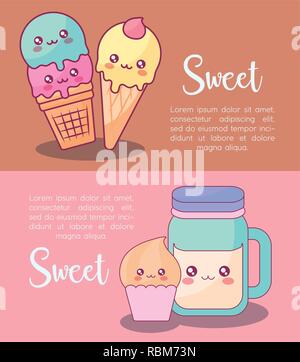 sweet products kawaii characters vector illustration design Stock Vector