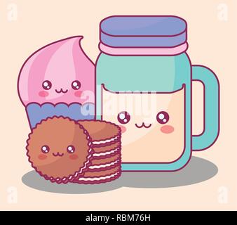 sweet products kawaii characters vector illustration design Stock Vector