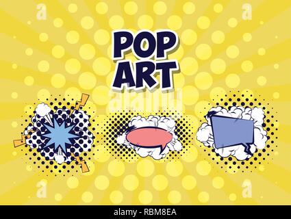 set of speech bubbles with rays pop art style vector illustration design Stock Vector