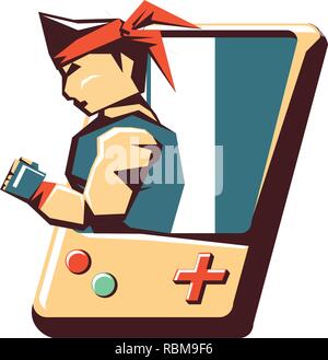 retro video game portable with ninja vector illustration design Stock Vector