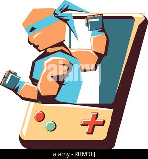 retro video game portable with ninja vector illustration design Stock Vector