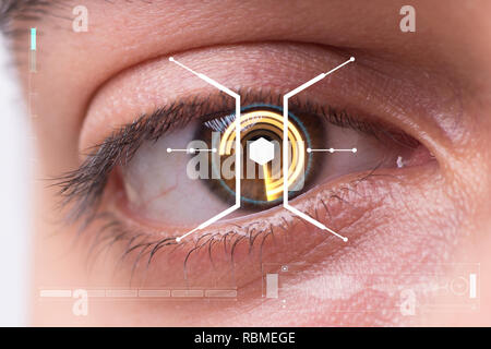 Concept of sensor implanted into human eye Stock Photo