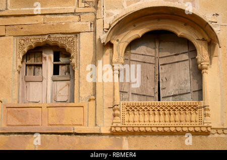 Broken windows, Jaisalmer fort, Jaisalmer, Rajasthan, India, Asia Stock Photo