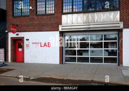 Museum of Food and Drink, 62 Bayard St, Brooklyn, NY. exterior of a  food and food history museum in the Williamsburg, Greenpoint neighborhood. Stock Photo