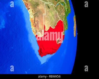 South Africa on realistic model of planet Earth with country borders ...