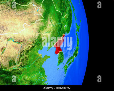 Korea on realistic model of planet Earth with country borders and very ...