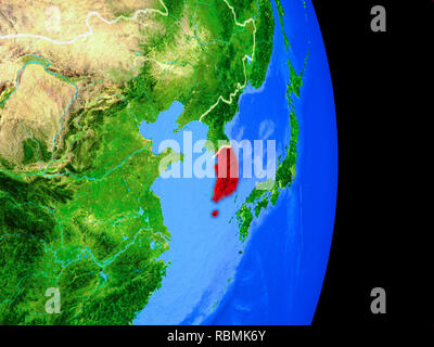 Korea on realistic model of planet Earth with country borders and very ...