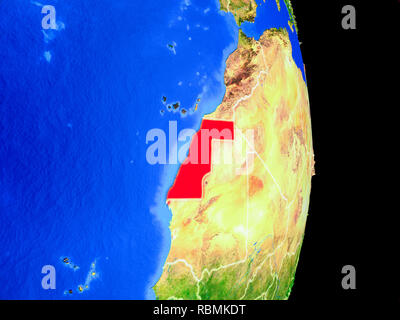 Western Sahara on realistic model of planet Earth with country borders ...
