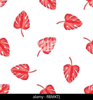 Seamless vector pattern with monstera leaves on white. Stock Vector