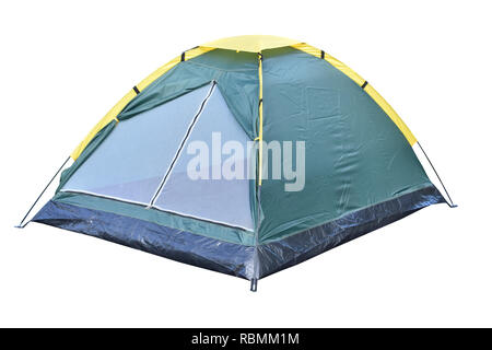 Green color camping tent dicut on white background Stock Photo - Alamy