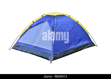 Blue camping tent dicut on white background Stock Photo - Alamy
