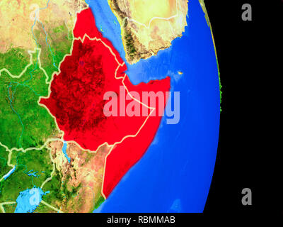 Horn of Africa on realistic model of planet Earth with country borders ...