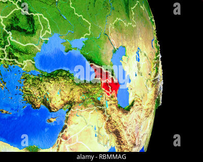 Caucasus region on realistic model of planet Earth with country borders and very detailed planet surface. 3D illustration. Elements of this image furn Stock Photo