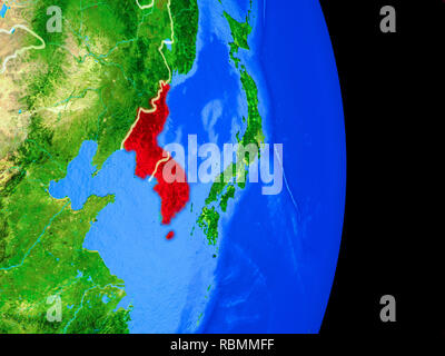 Korea on realistic model of planet Earth with country borders and very ...