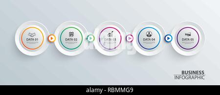 Infographics timeline circle paper with 5 data horizontal template. Vector illustration abstract background. Can be used for workflow layout, business Stock Vector