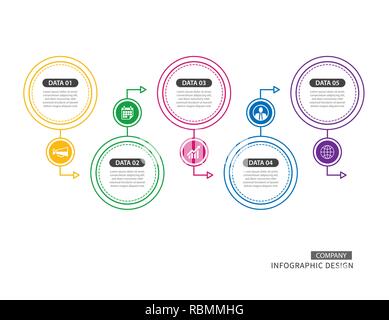 5 circle thin line infographic for business timeline presentation concept. Stock Vector