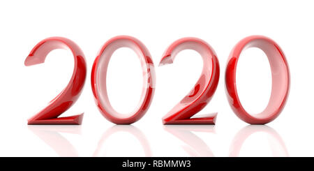 2020. New year, red digits, isolated on white background. 3d illustration Stock Photo