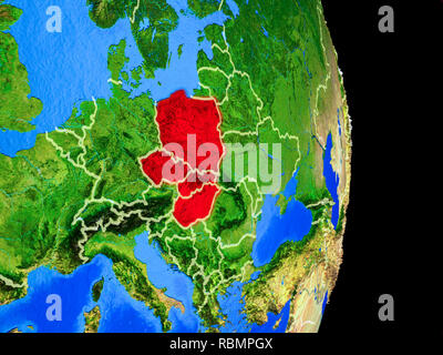 Visegrad Group on realistic model of planet Earth with country borders and very detailed planet surface. 3D illustration. Elements of this image furni Stock Photo