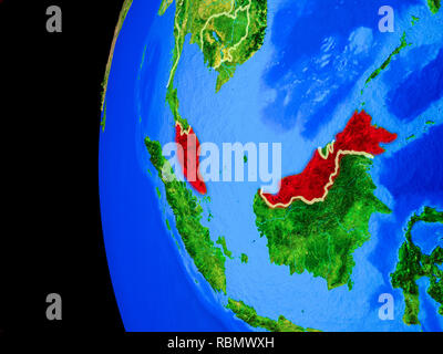 Malaysia from space on realistic model of planet Earth with country borders and detailed planet surface. 3D illustration. Elements of this image furni Stock Photo