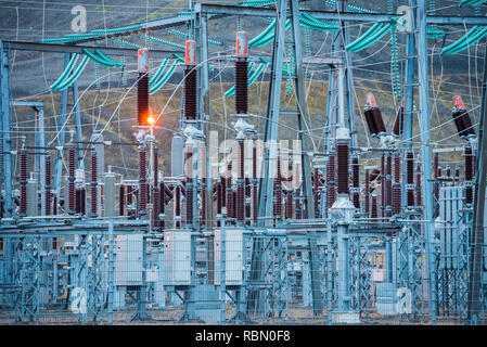 transformer station in blue morning light Stock Photo