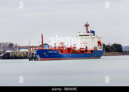 Cumbrian Fisher, a Bahamian registered Chemical/Oil Products Tanker, moored in Gosport, Portsmouth Harbour, Solent, south coast England, UK Stock Photo