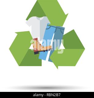Flat design used clothing, shoes and textiles recycling vector icon Stock Vector