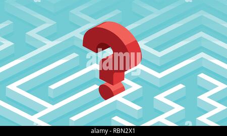Vector of a question mark lost in a labyrinth. Business challenges concept Stock Vector