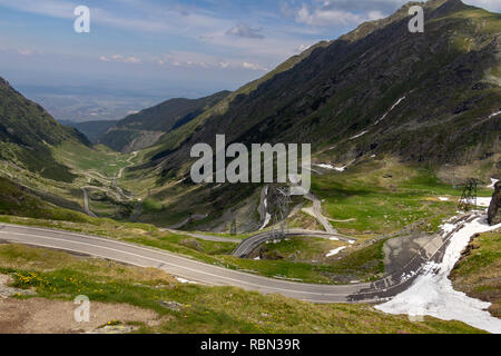 One of the windiest roads in the world is the Transfagaras highway crossing the Fagaras Mountains in Romania Stock Photo