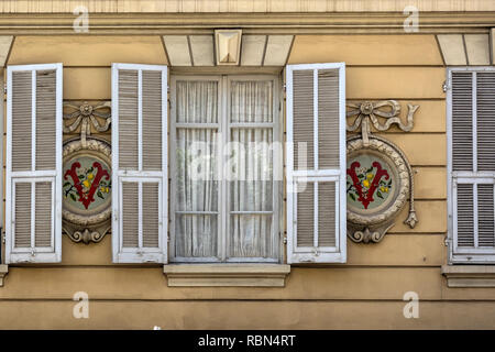 MONTE CARLO, MONACO: MAY 26, 2018:  Shuttered Windows on Apartment Building Stock Photo