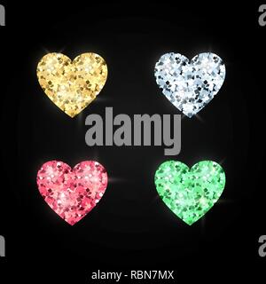 Set of hearts made of precious stones. Decoration elements. Vector illustration Stock Vector