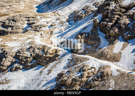 Rocky landscape, view from Sass Pordoi Mountain, 2925 m, towards the Sella Group, Dolomites, Italy, Europe Stock Photo