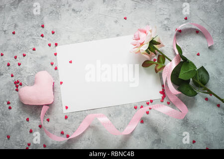 Valentines day background. Postcard confession of love, flower and hearts. Stock Photo