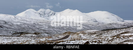 An Teallach in winter from the A832 road near Dundonnell, Scotland, UK Stock Photo