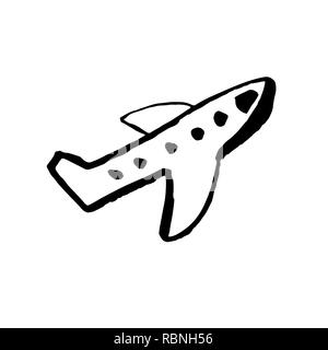 Plane grunge icon. Handdrawn ink vector air plane illustration. Stock Vector