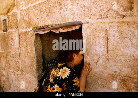 Pilgrim arriving at Monastery Notre dame de Seydnaya at Seydnaya, Qalamoun. Syria, Middle East Stock Photo